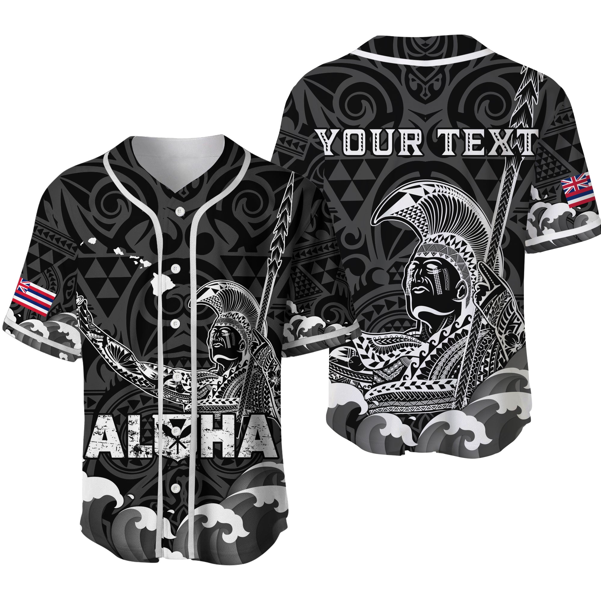 (Custom Personalised) Hawaii King Kamehameha Aloha Hawai'i Nei Baseball Jersey - LT2 BLACK - Polynesian Pride