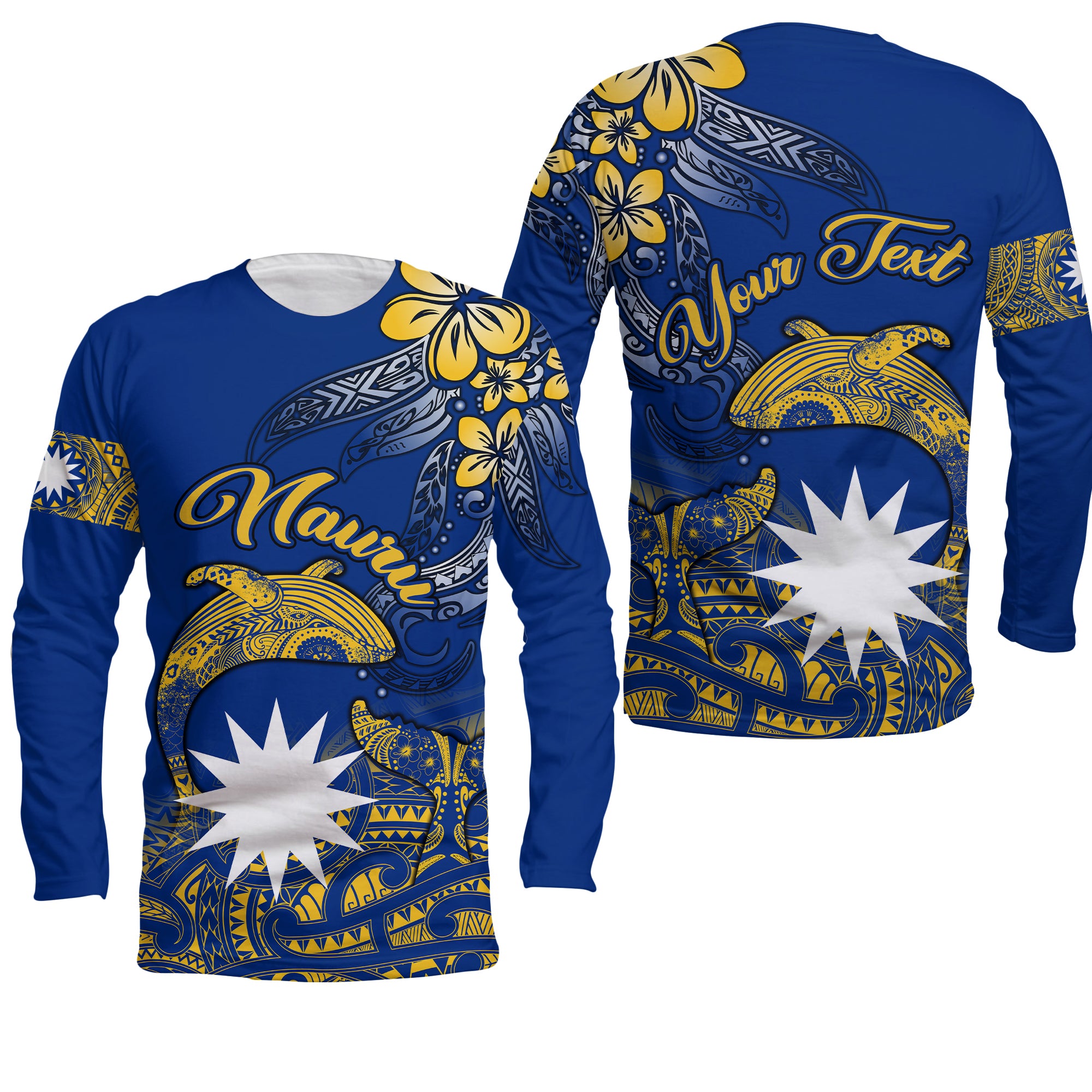 ( Custom Personalised) Nauru Independence - The Way Of Water Long Sleeve Shirt - LT2 Unisex BLUE - Polynesian Pride