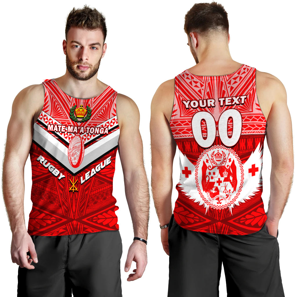 (Custom Personalised) Tonga Rugby Mate Ma'a Tonga Tapa Pattern Men Tank Top - LT2 RED - Polynesian Pride