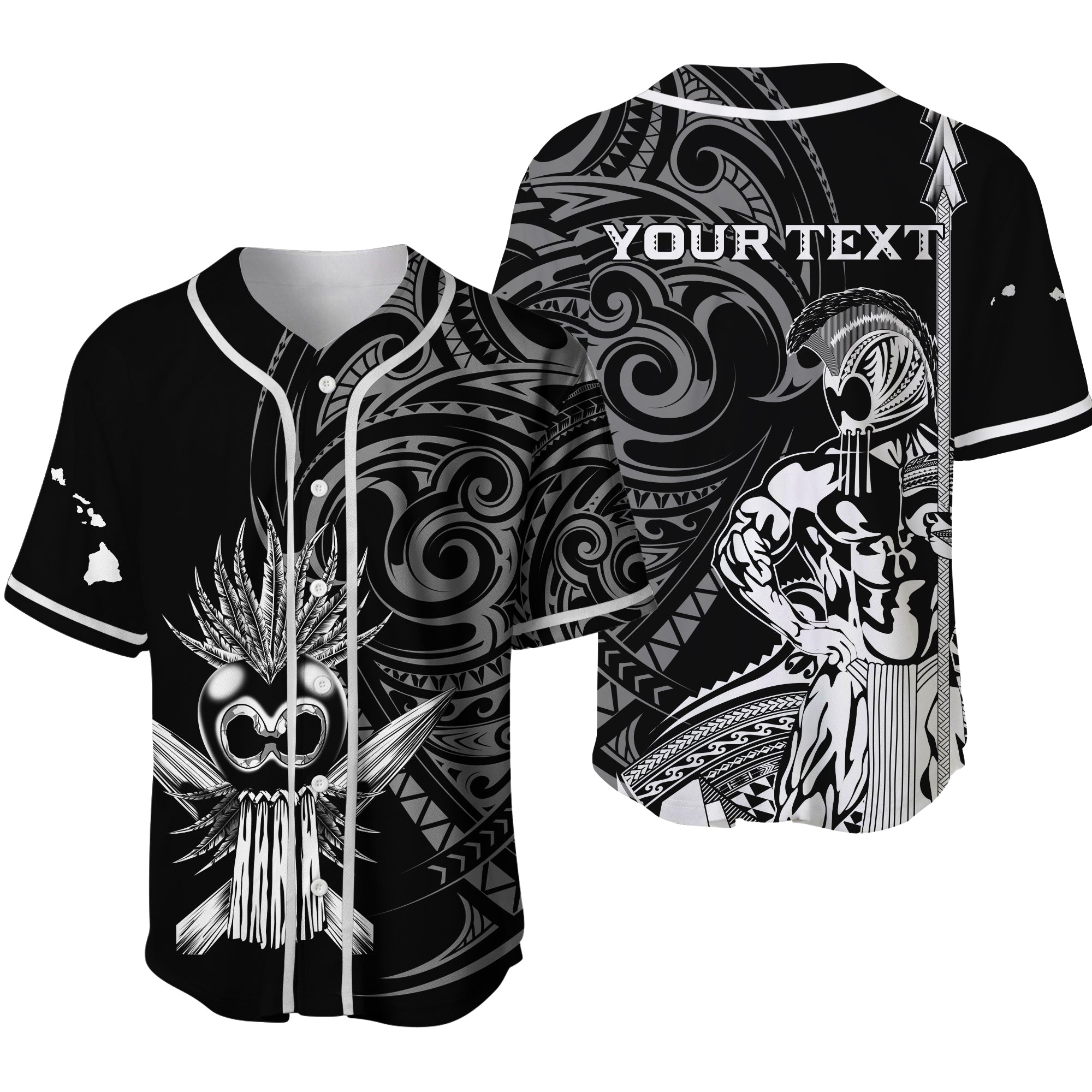 (Custom Personalised) Hawaii Ikaika Warrior Baseball Jersey - LT2 BLACK - Polynesian Pride