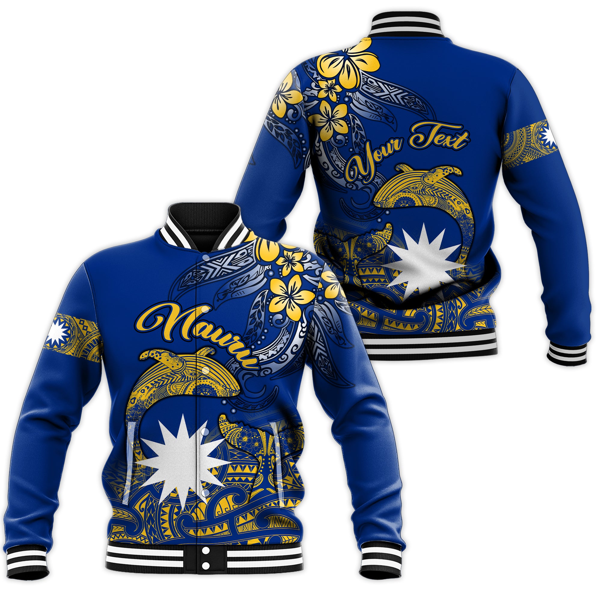 (Custom Personalised) Nauru Independence - The Way Of Water Baseball Jacket - LT2 Unisex BLUE - Polynesian Pride