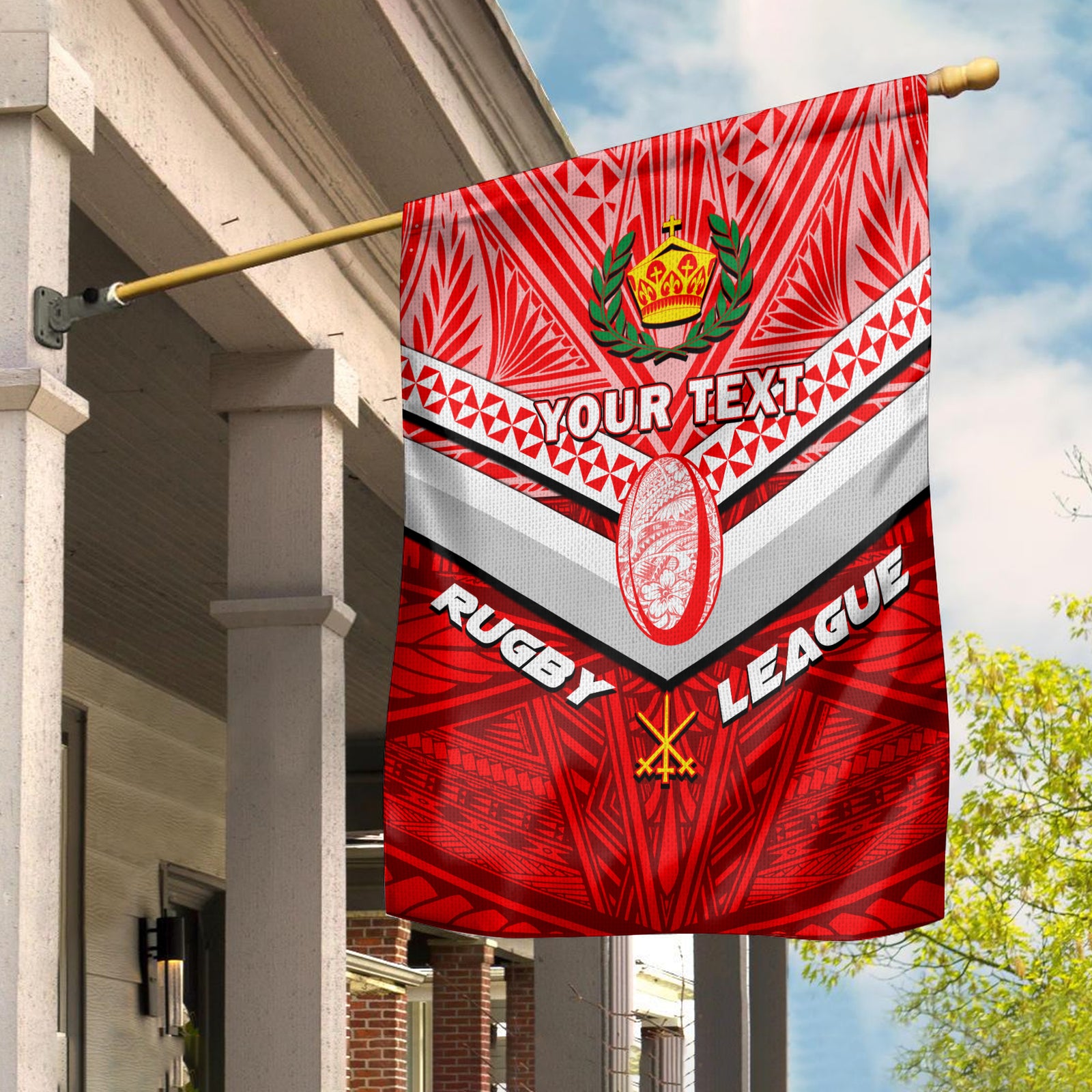 (Custom Personalised) Tonga Rugby Mate Ma'a Tonga Tapa Pattern Flag - LT2 House Flag - Polynesian Pride