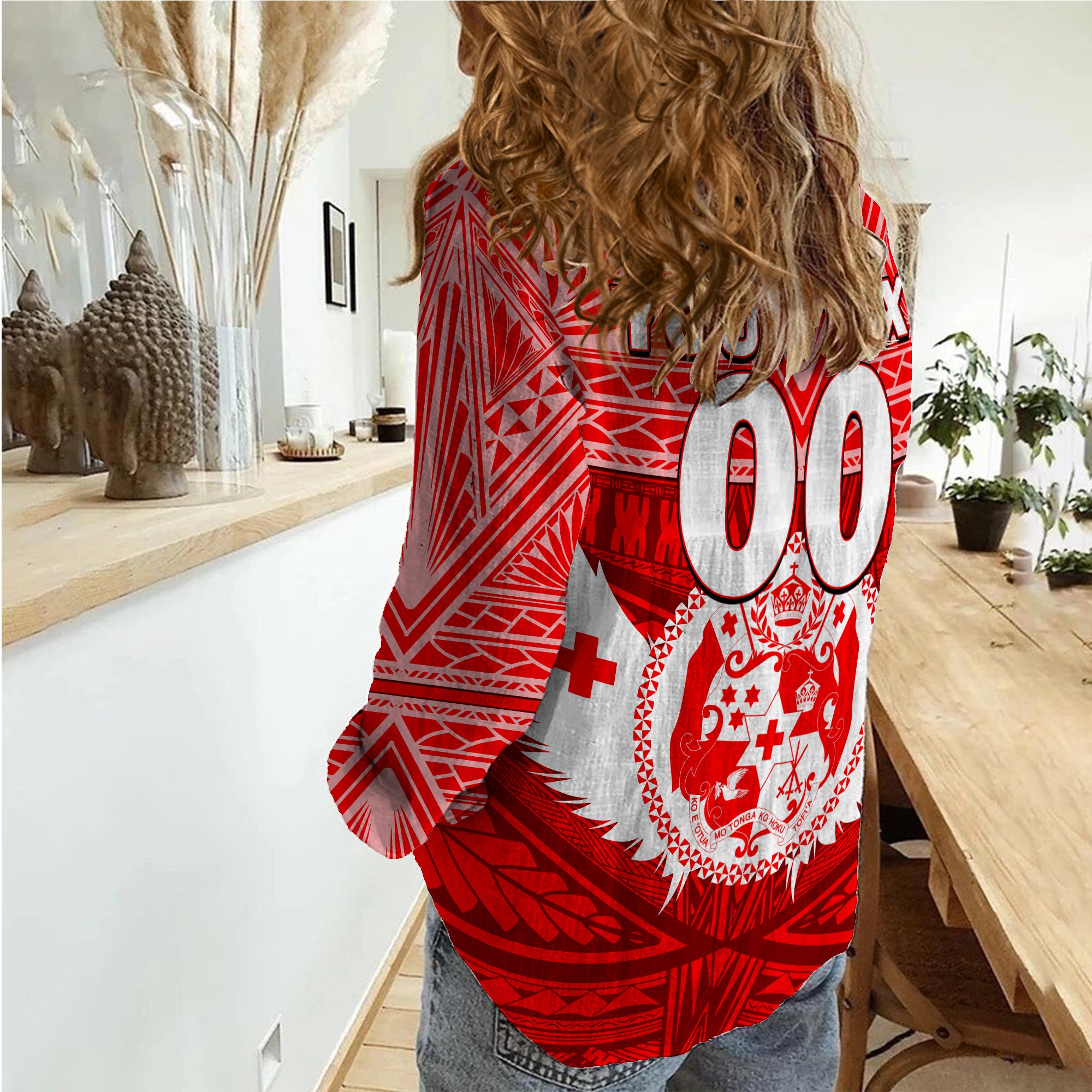 (Custom Personalised) Tonga Rugby Mate Ma'a Tonga Tapa Pattern Women Casual Shirt - LT2 Female RED - Polynesian Pride