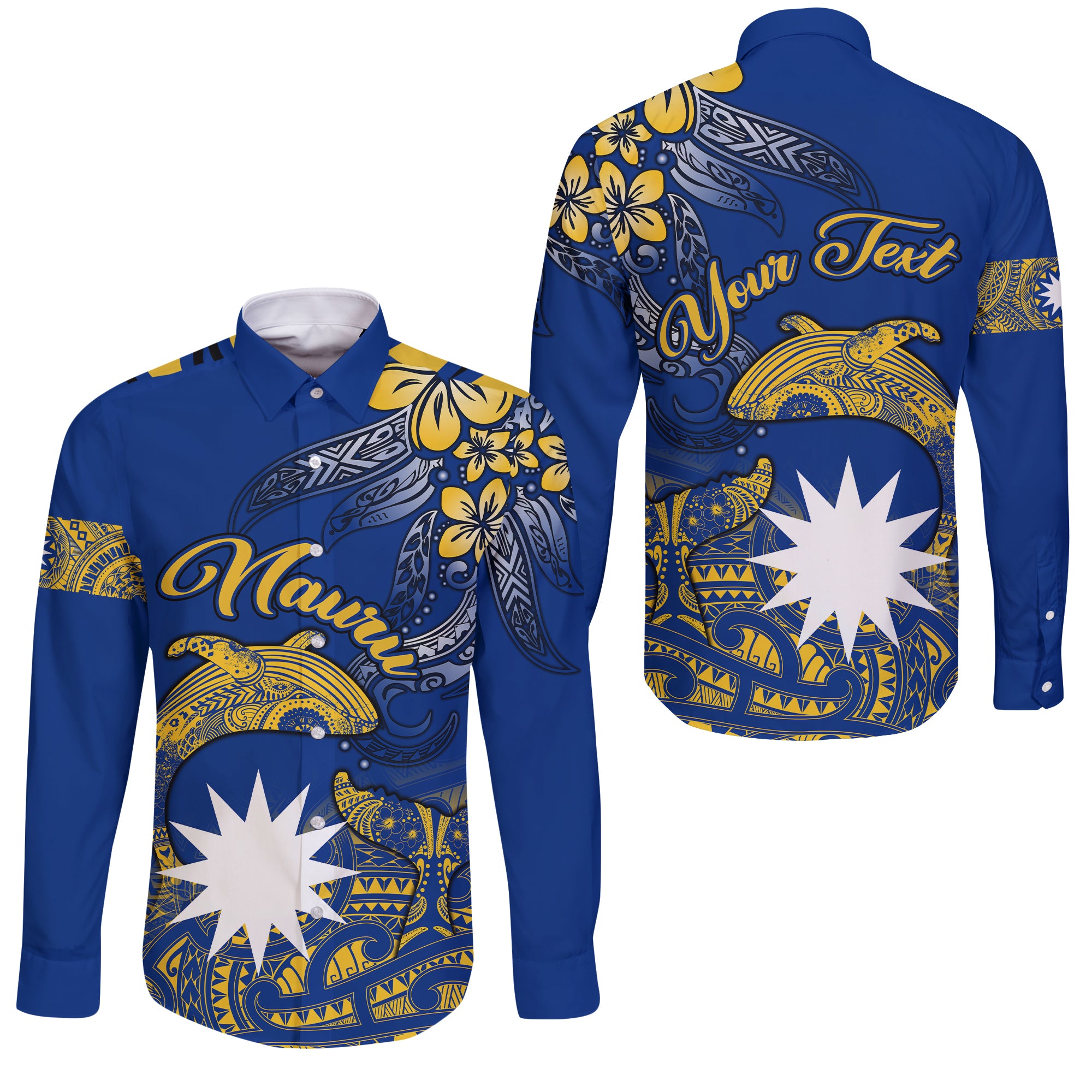 (Custom Personalised) Nauru Independence - The Way Of Water Sleeve Button Shirt - LT2 Unisex BLUE - Polynesian Pride