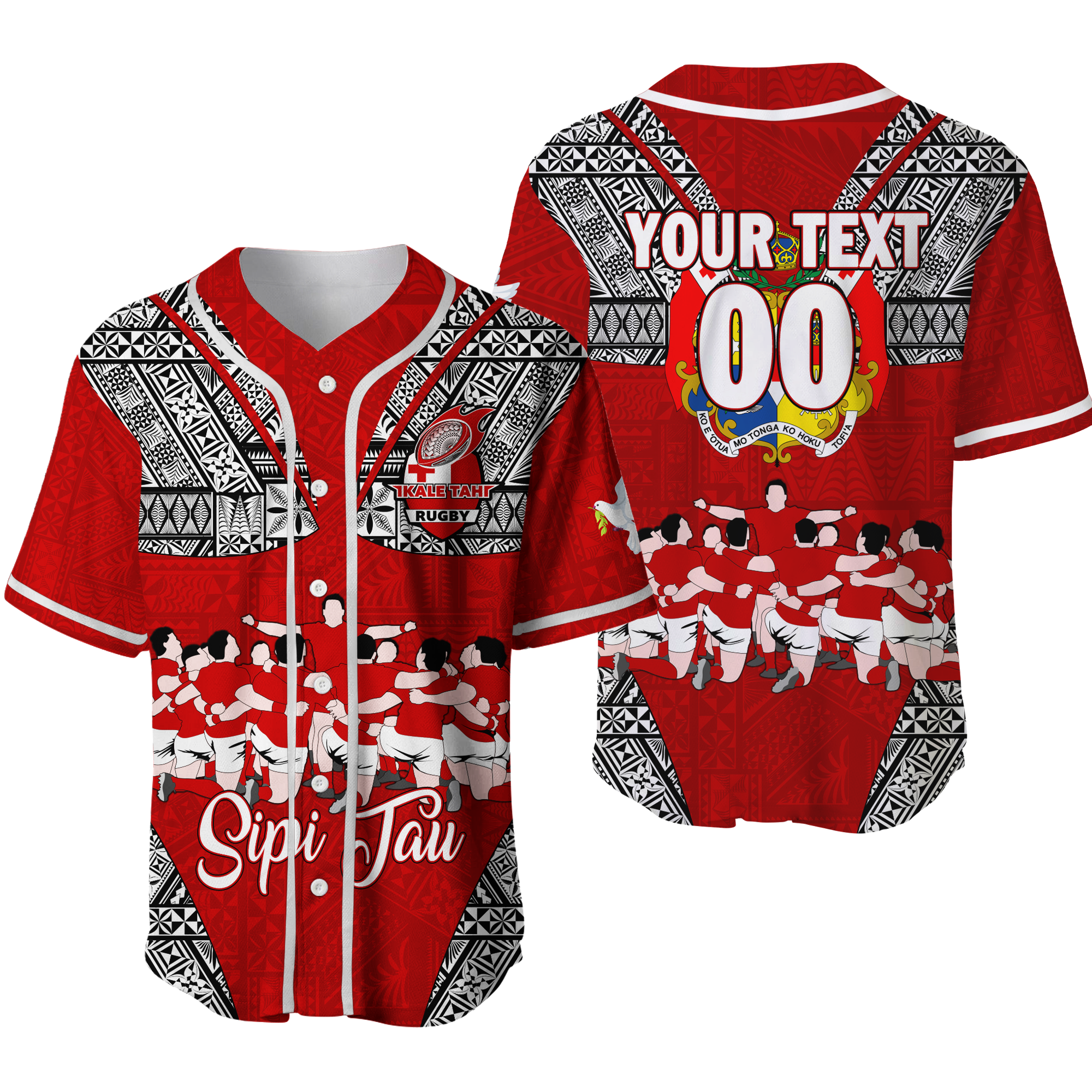 (Custom Personalised) Tonga Rugby Ikale Tahi Sipi Tau Baseball Jersey - LT2 RED - Polynesian Pride