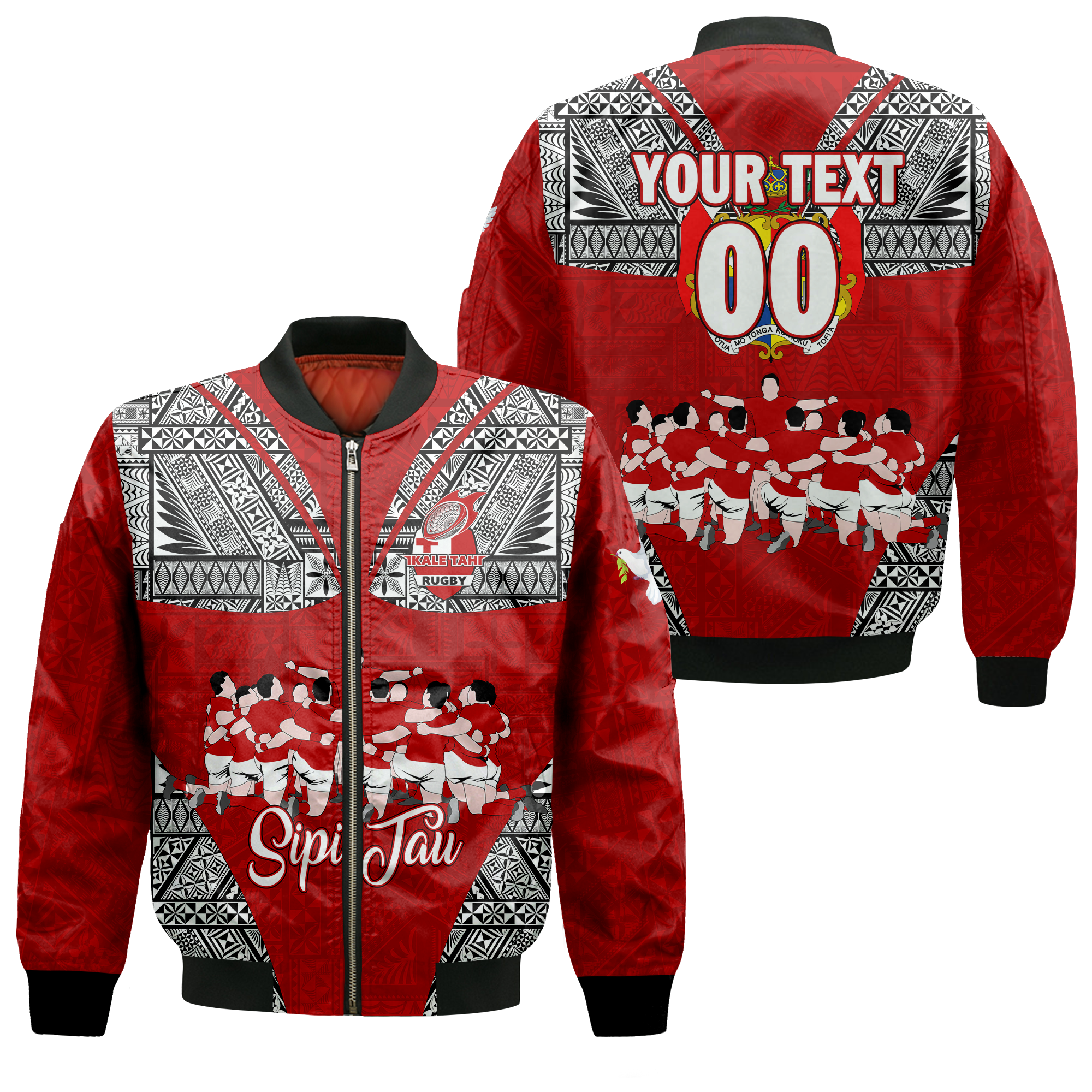 (Custom Personalised) Tonga Rugby Ikale Tahi Sipi Tau Bomber Jacket - LT2 Unisex RED - Polynesian Pride