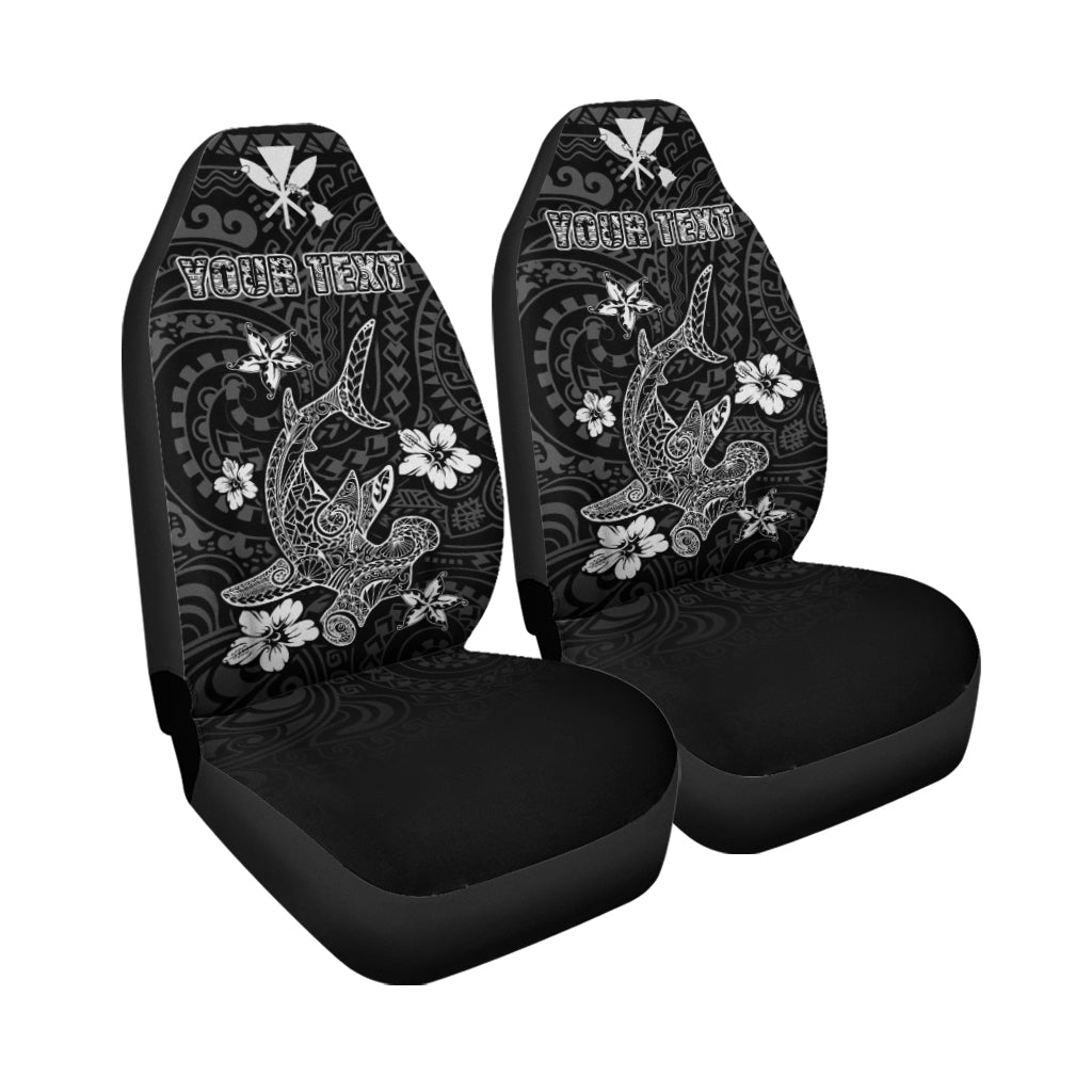 (Custom Personalised) Hawaii Hammerhead Shark Hibiscus Hawaii Pattern Car Seat Covers - LT2 One Size BLACK - Polynesian Pride