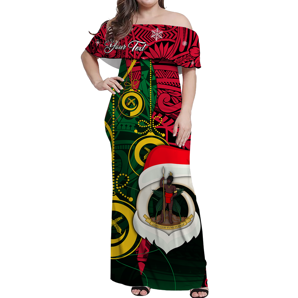 (Custom Personalised) Vanuatu Christmas - Joyeux Nol Santas God Yumi Off Shoulder Long Dress - LT2 Women PURPLE - Polynesian Pride