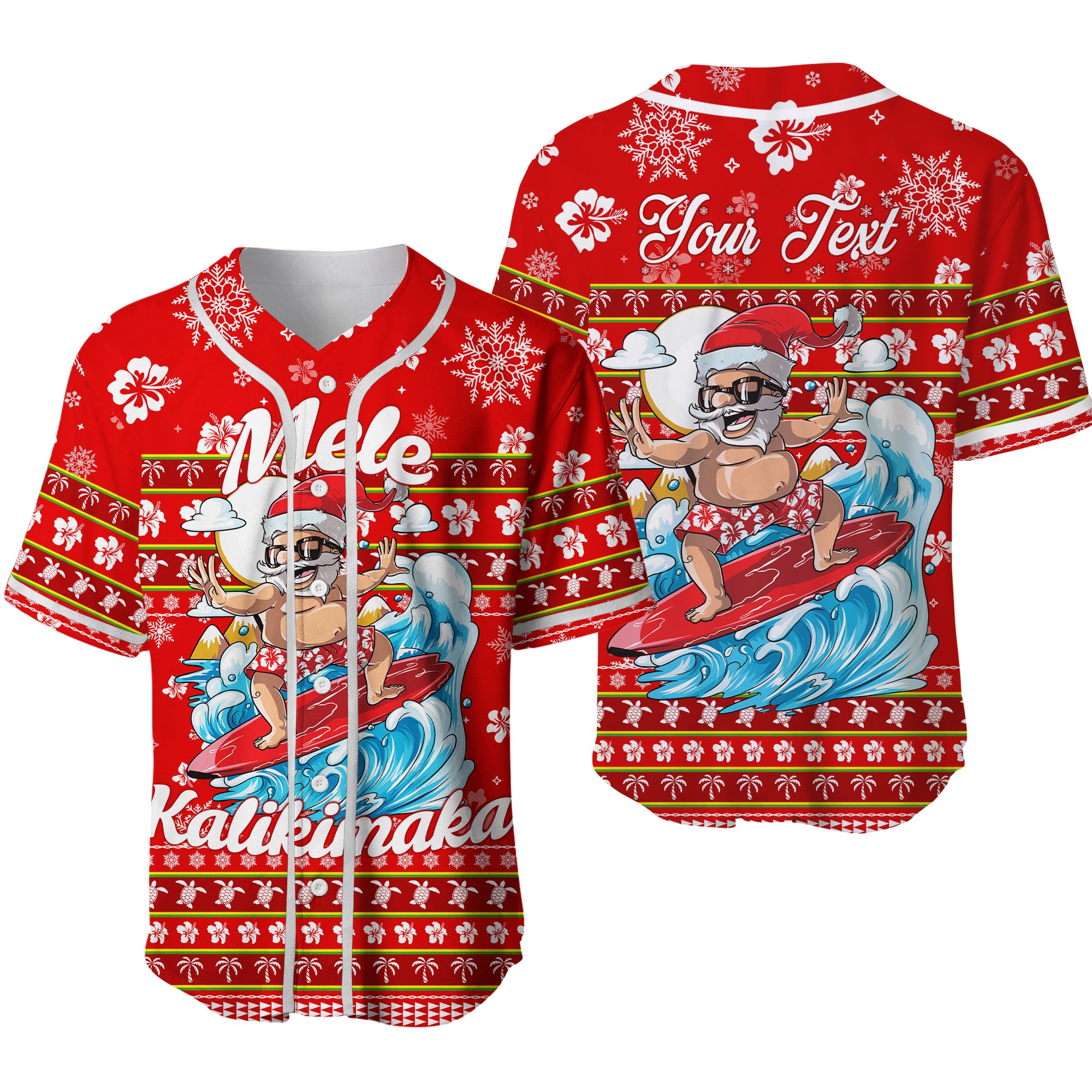 (Custom Personalised) Hawaii Christmas Santas Surf Mele Kalikimaka Baseball Jersey - LT2 RED - Polynesian Pride