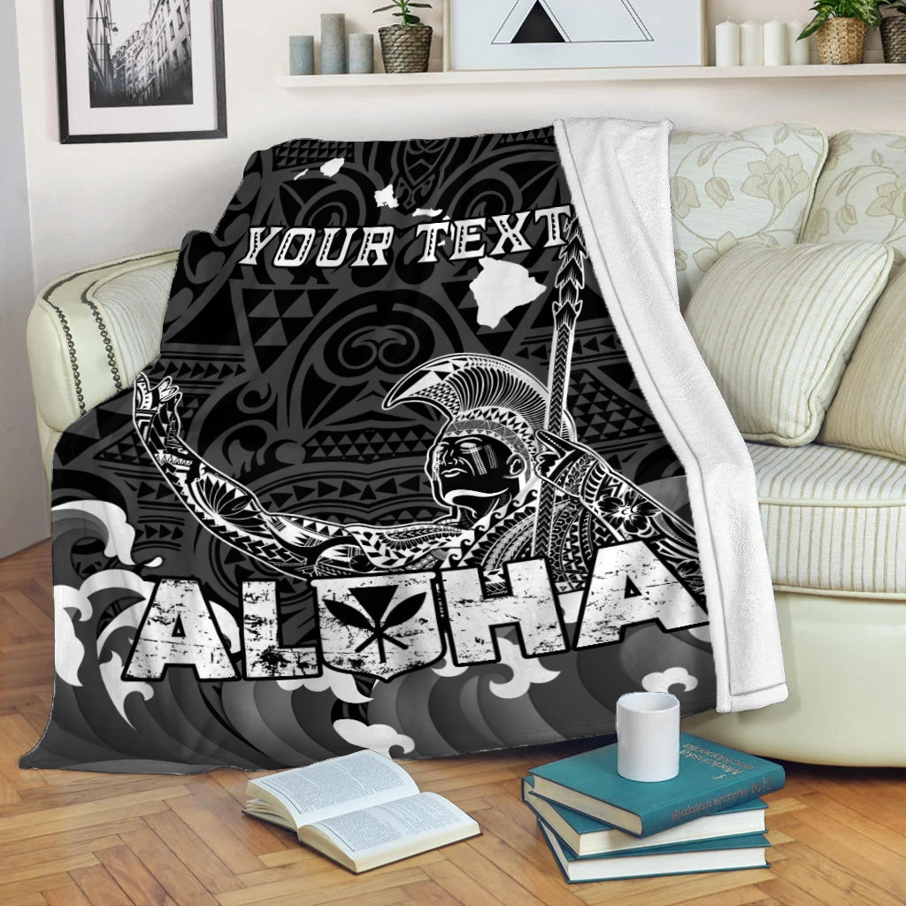 (Custom Personalised) Hawaii King Kamehameha Aloha Hawai'i Nei Blanket - LT2 White - Polynesian Pride