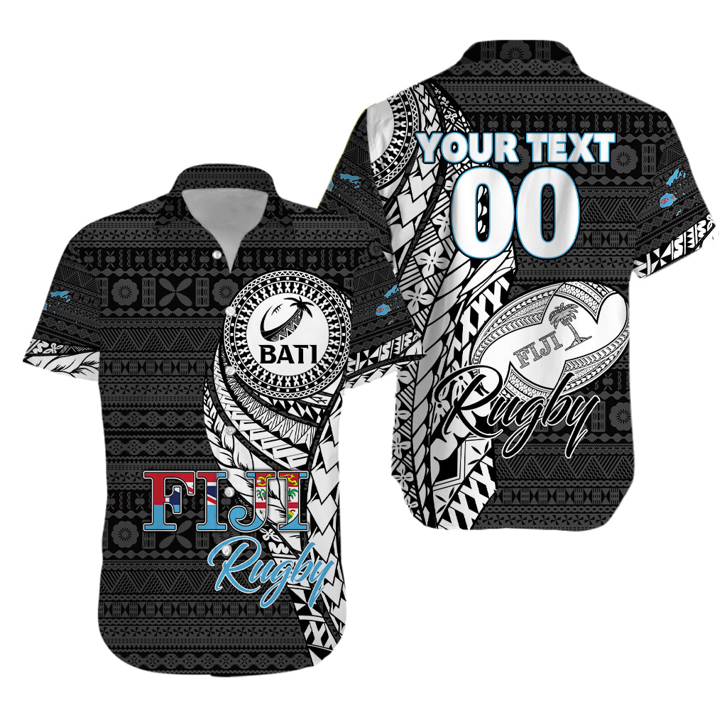 (Custom Personalised) Fiji Rugby Bati Tapa Pattern Hawaiian Shirt - LT2 Unisex BLACK - Polynesian Pride