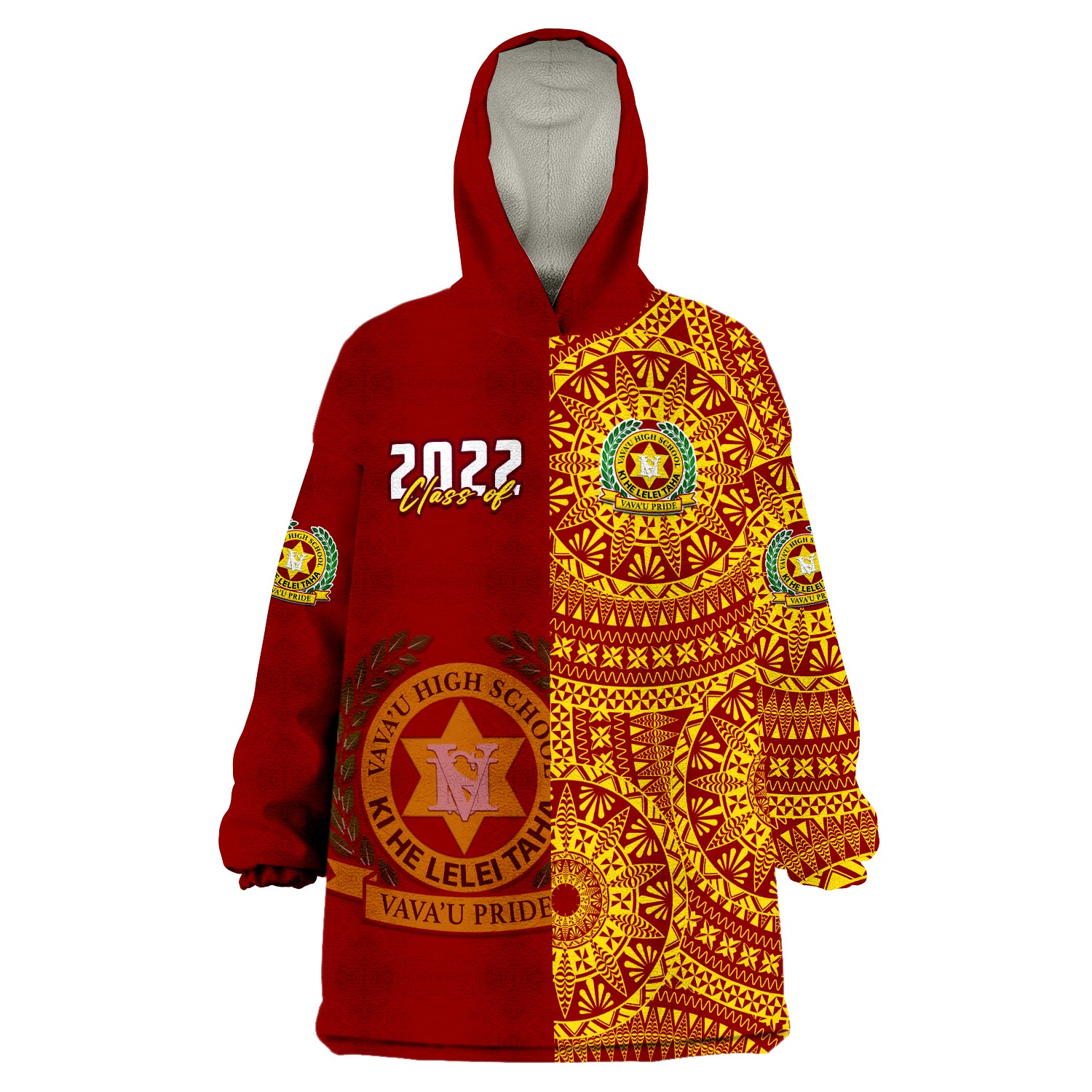 (Custom Text And Number) Tonga Vavau High School Class Of Year Tongan Ngatu Pattern Wearable Blanket Hoodie LT14 Unisex One Size - Polynesian Pride