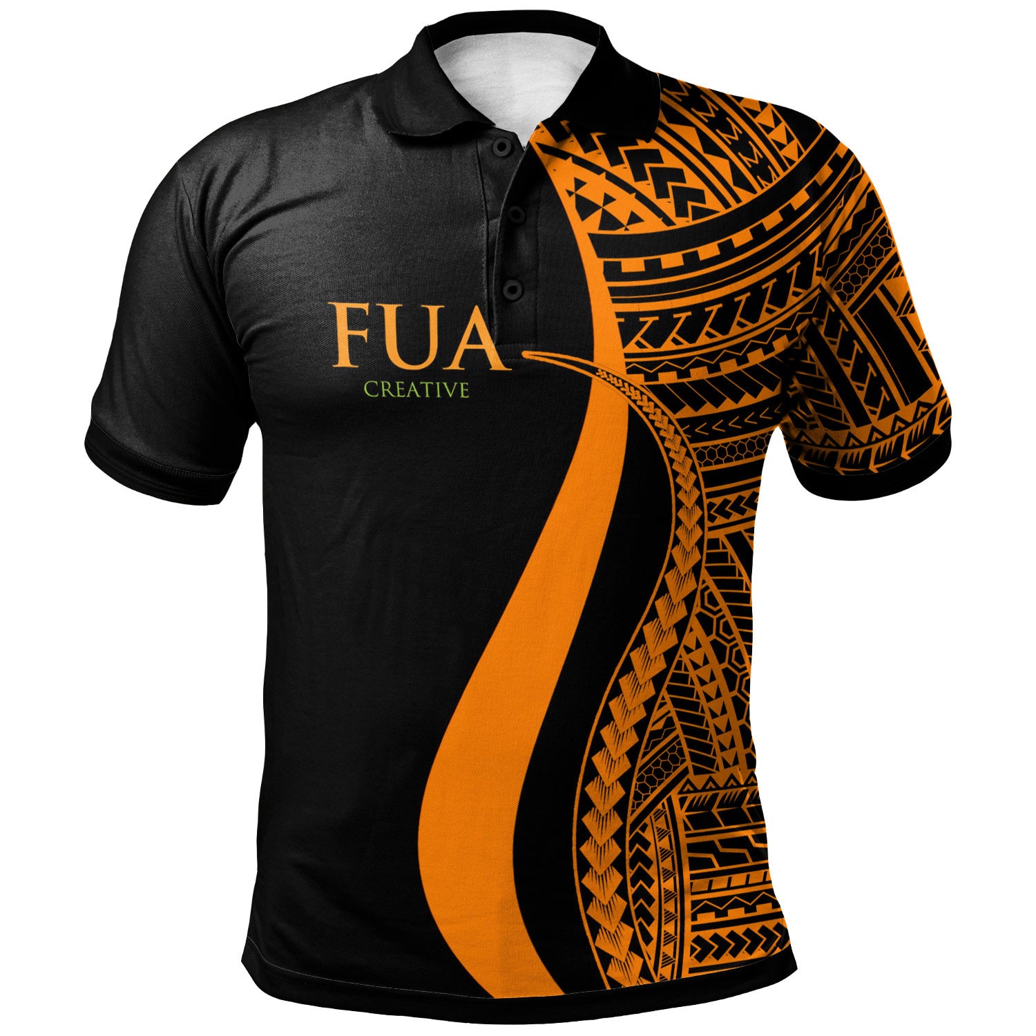 Fua Creative Hawaii Polo Shirt Orange Polynesian Tentacle Tribal Pattern LT10 Orange - Polynesian Pride