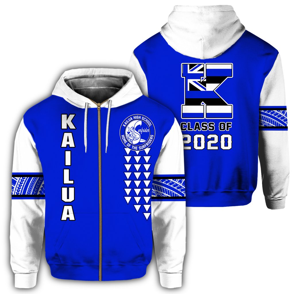 Custom Hawaii Hoodie Kailua High Custom Your Class Zip Hoodie Unisex Blue - Polynesian Pride