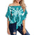 Hawaii Kanaka Polynesian Women's Off Shoulder Wrap Waist Top - Cyan - Bernice Style - AH - Polynesian Pride