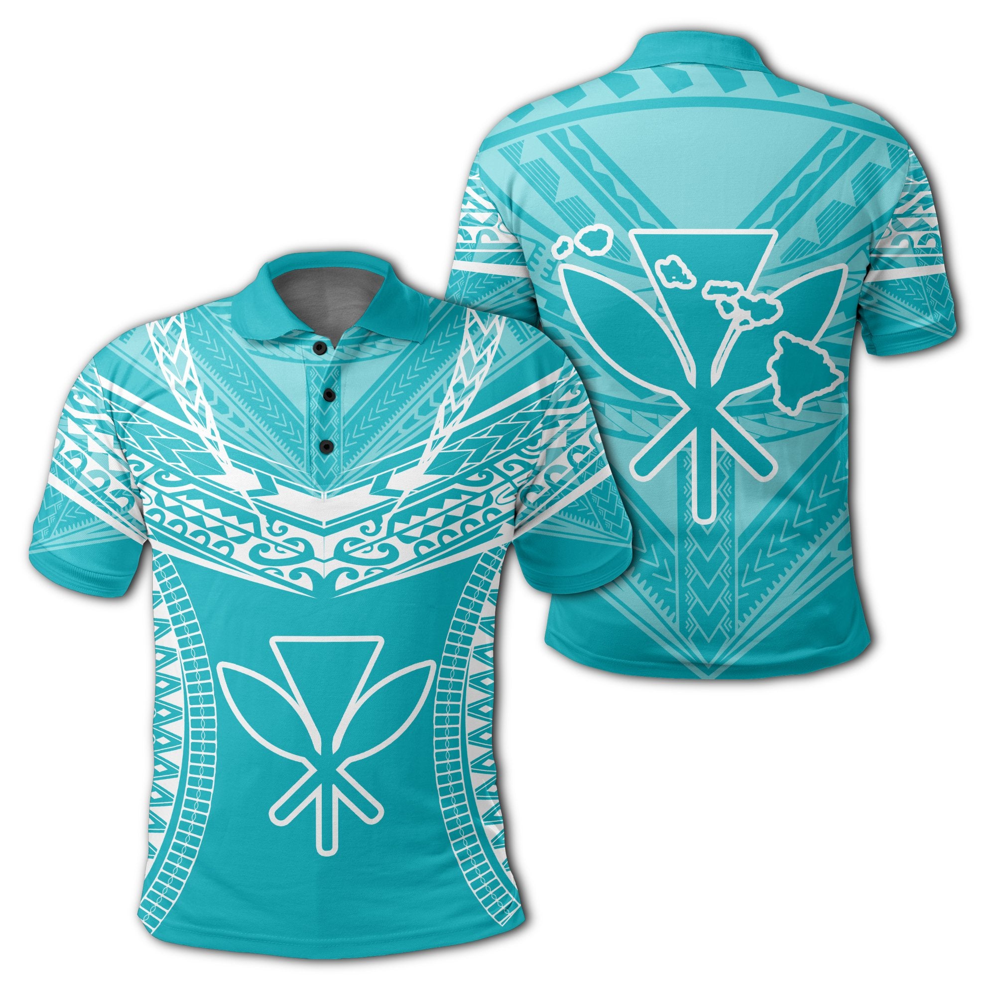 Hawaiian Kanaka Map Football Jersey Polo Shirt Cyan Roger Style Unisex Cyan - Polynesian Pride