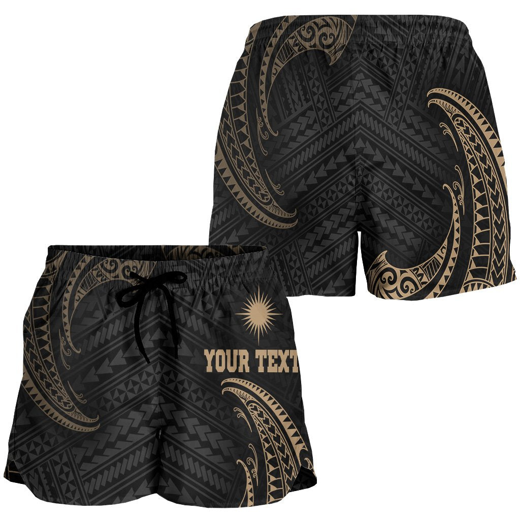 Marshall Islands Polynesian Custom Personalised Women's Shorts - Gold Tribal Wave - Polynesian Pride