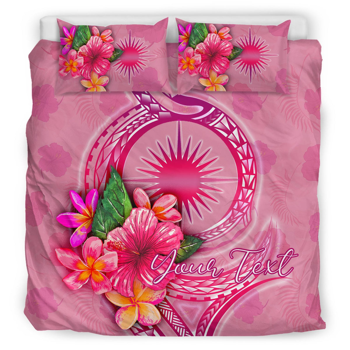Marshall Islands Polynesian Custom Personalised Bedding Set - Floral With Seal Pink - Polynesian Pride