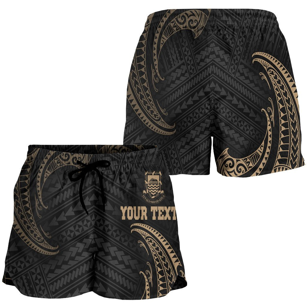 Tuvalua Polynesian Custom Personalised Women's Shorts - Gold Tribal Wave - Polynesian Pride