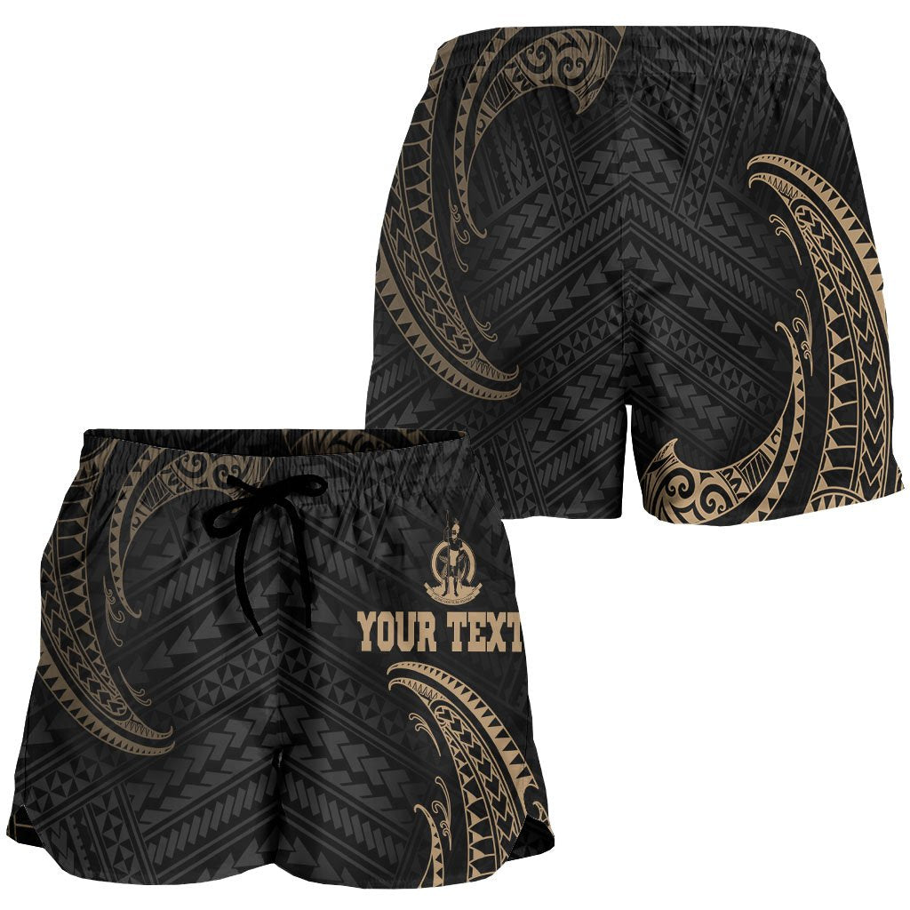 Vanuatu Polynesian Custom Personalised Women's Shorts - Gold Tribal Wave - Polynesian Pride