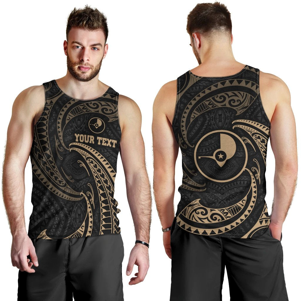 Yap Micronesia Custom Personalised Men's Tank Top - Gold Tribal Wave Black - Polynesian Pride