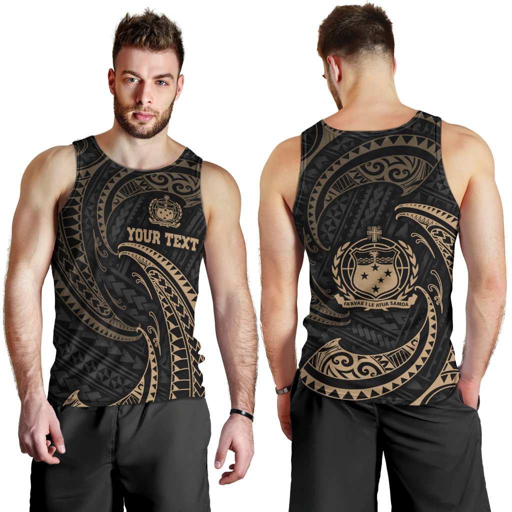 Samoa Polynesian Custom Personalised Men's Tank Top - Gold Tribal Wave Black - Polynesian Pride