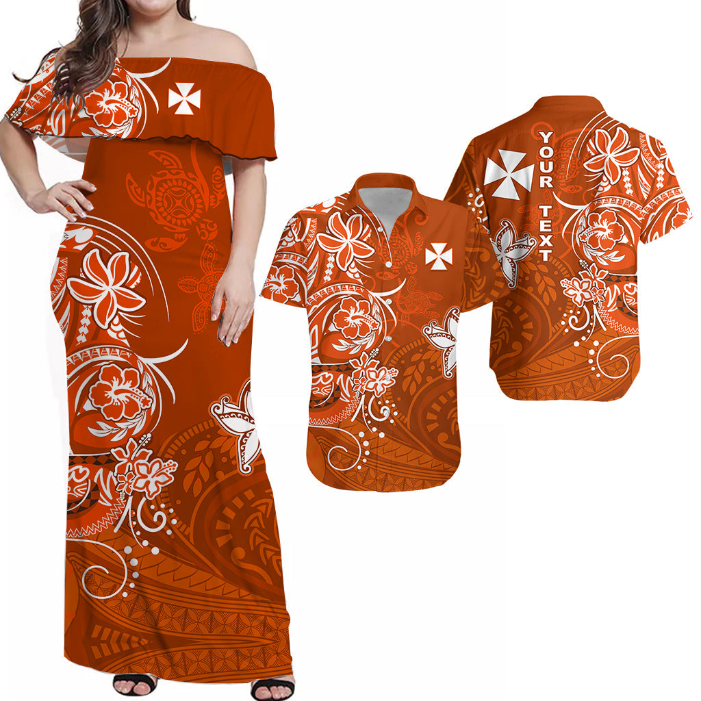 Custom Wallis et Futuna Matching Dress and Hawaiian Shirt Polynesia Orange Sea Turtle and Flowers LT13 Orange - Polynesian Pride