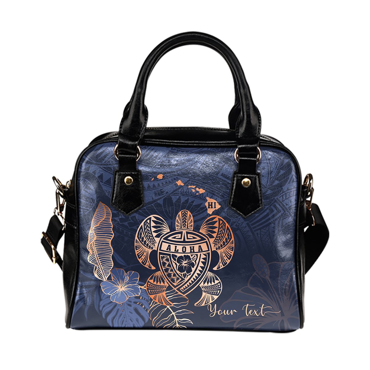 Personalized - Hawaii Kakau Polynesian Aloha Turtle Map Shoulder Handbag - Special Edition One Size Blue - Polynesian Pride