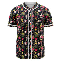 Tropical Hibiscus, Strelitzia Palm Leaves Baseball Jersey Black - Polynesian Pride
