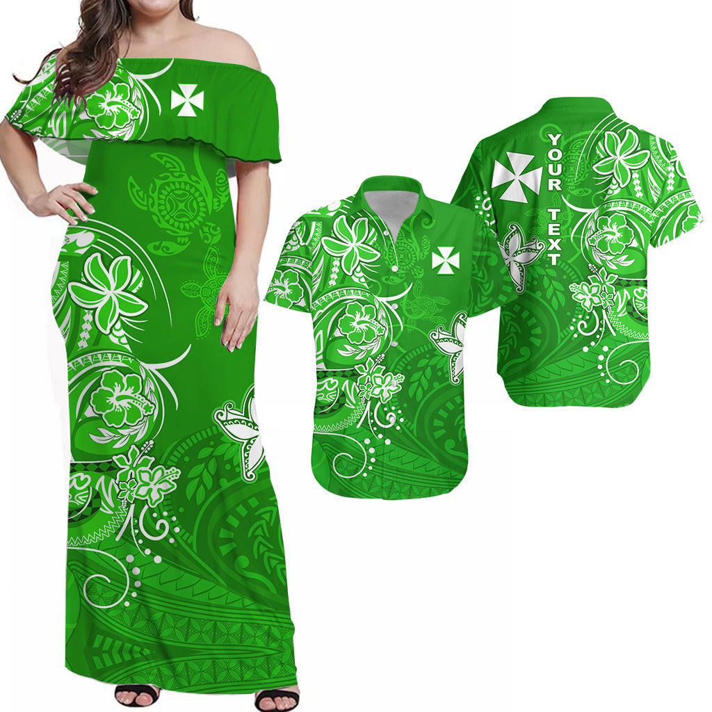 Custom Wallis et Futuna Matching Dress and Hawaiian Shirt Polynesia Green Sea Turtle and Flowers LT13 Green - Polynesian Pride