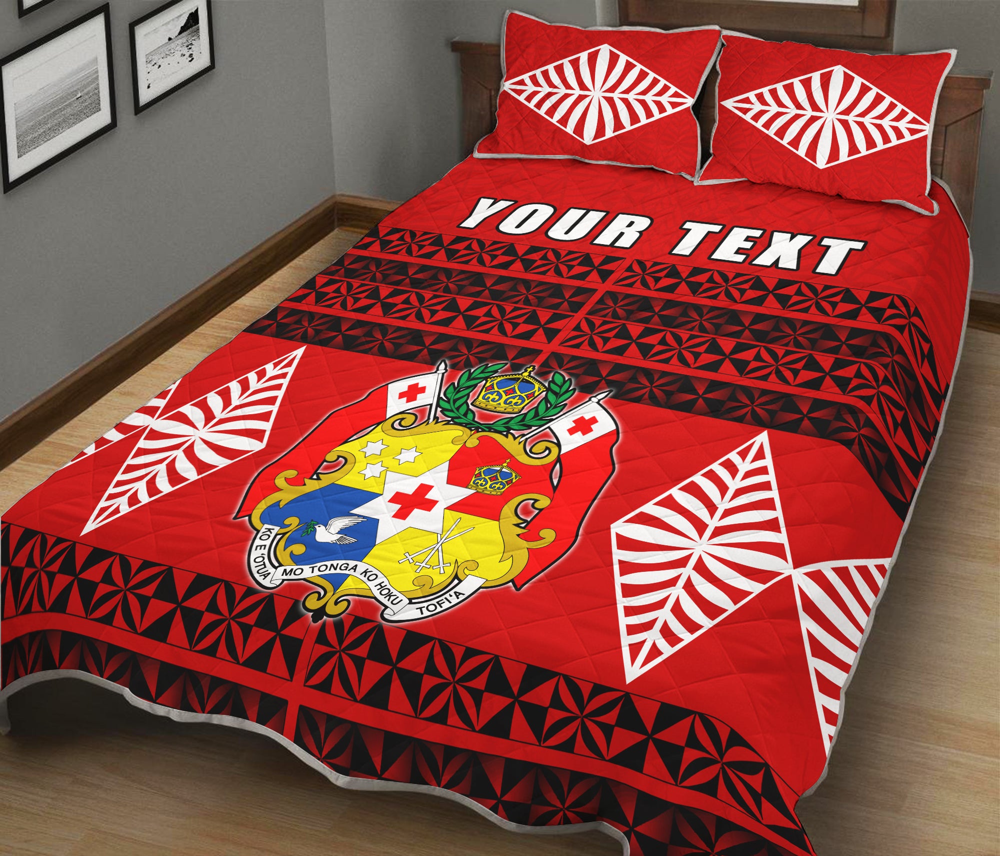 (Custom Personalised) Tonga Quilt Bed Set - Tongan Pattern LT13 Red - Polynesian Pride