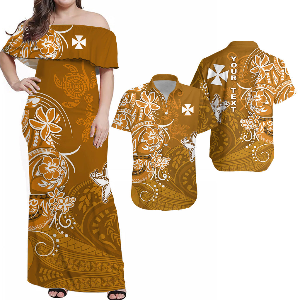 Custom Wallis et Futuna Matching Dress and Hawaiian Shirt Polynesia Gold Sea Turtle and Flowers LT13 Gold - Polynesian Pride