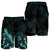 Niue Polynesian Men's Shorts - Turtle With Blooming Hibiscus Turquoise - Polynesian Pride