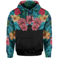 Tropical Hibiscus Hawaii Hoodie Black - Polynesian Pride
