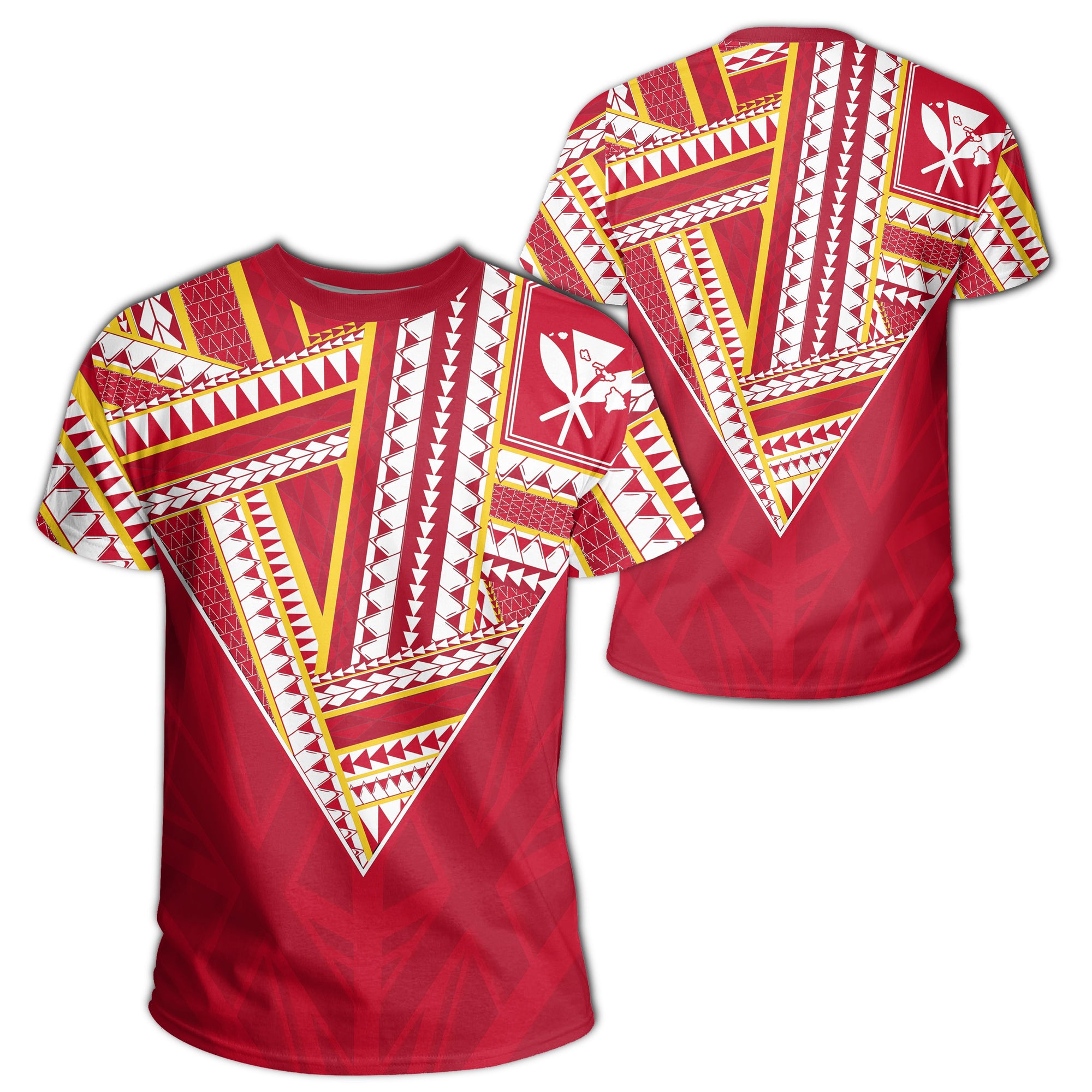 Hawaii T Shirt Football Jersey Style Red and White Unisex Red - Polynesian Pride