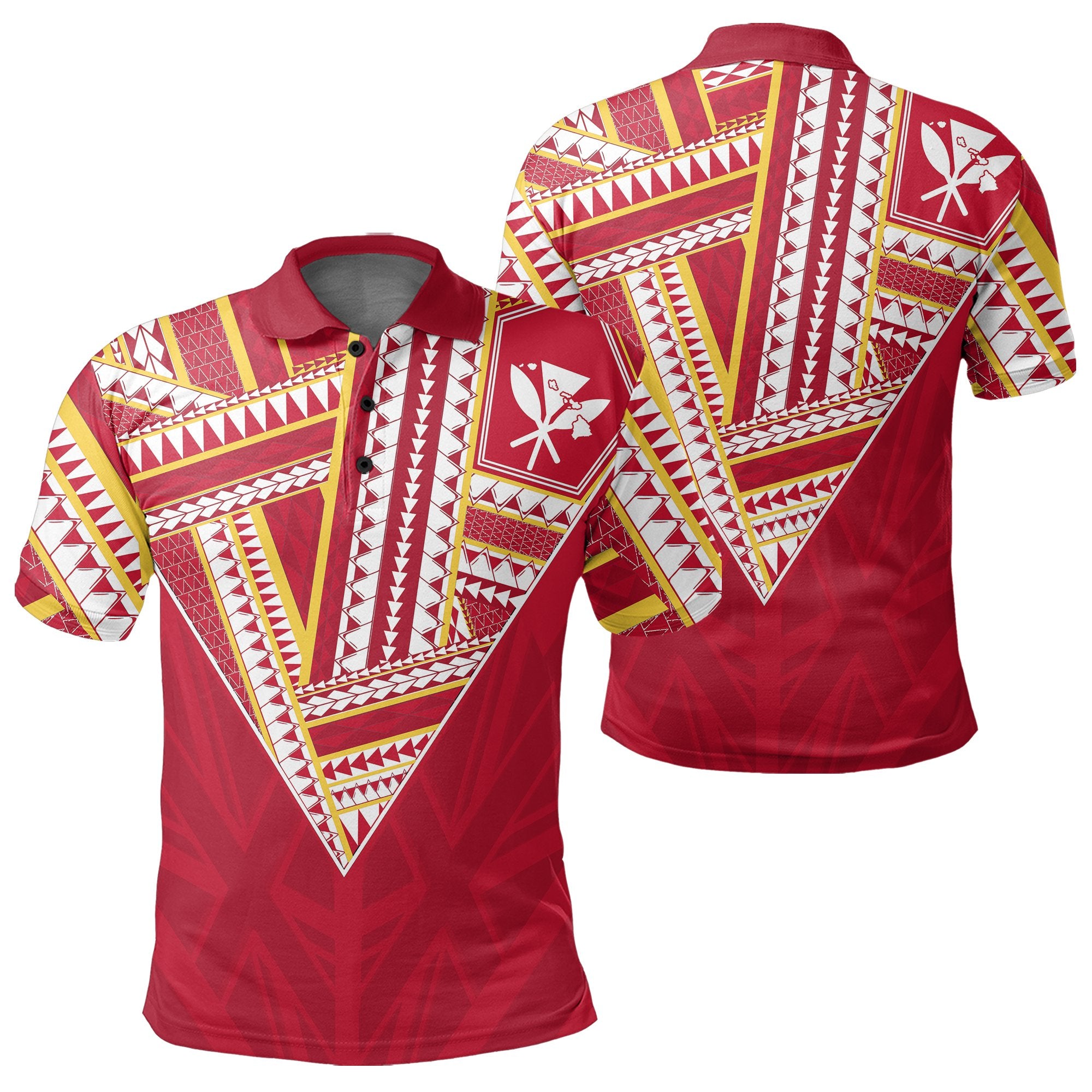 Hawaii Polo Shirt Football Jersey Style Red and White Unisex Red - Polynesian Pride