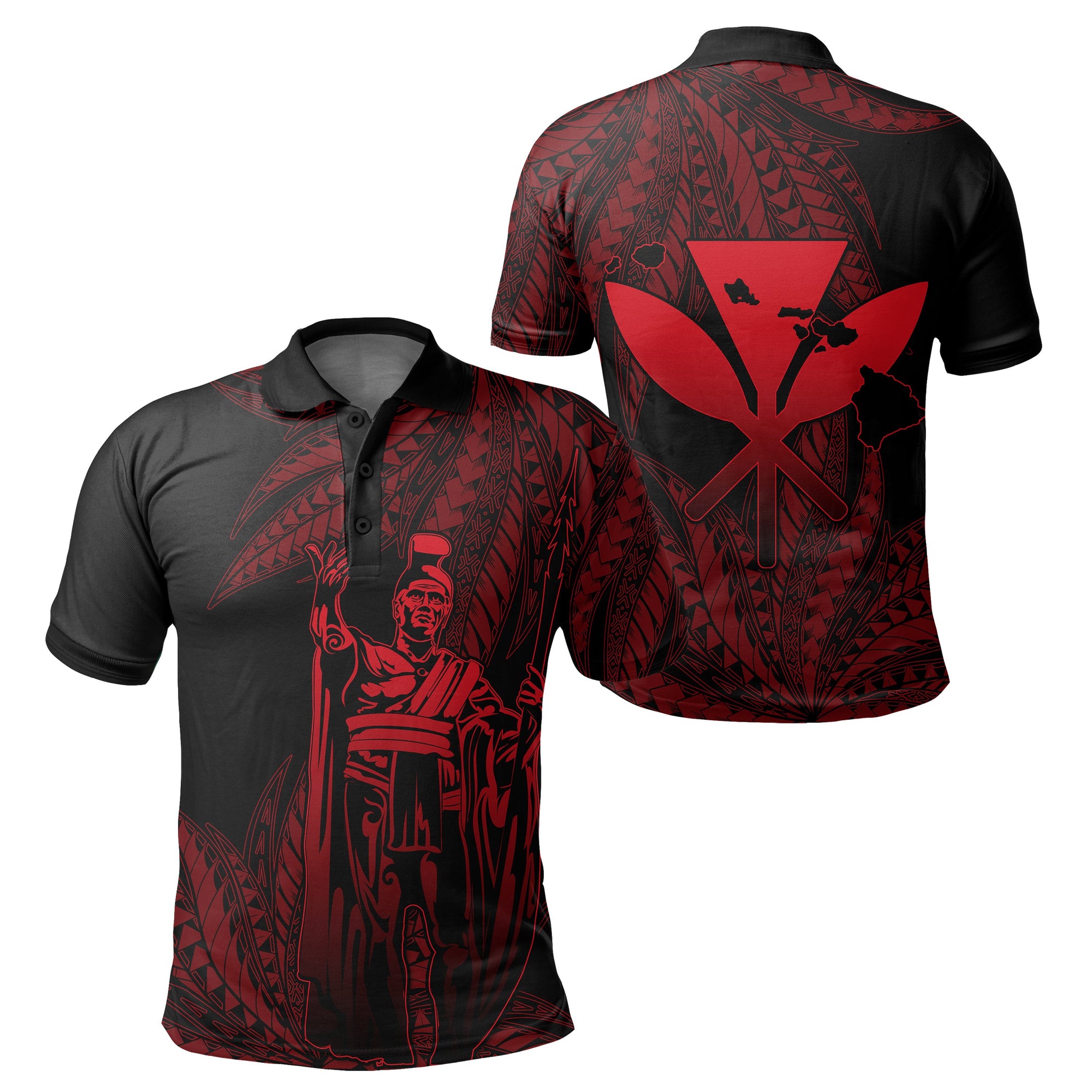 Hawaii King Polynesian Polo Shirt Durk Style Red Unisex Black - Polynesian Pride