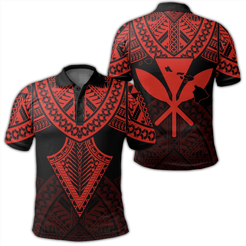 Hawaii Polynesian Limited Polo Shirt Tab Style Red Unisex Black - Polynesian Pride