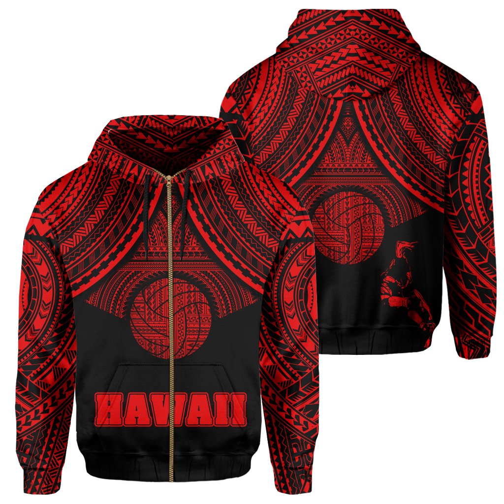 Polynesian Volleyball Hawaii Zip Hoodie Red Unisex Red - Polynesian Pride