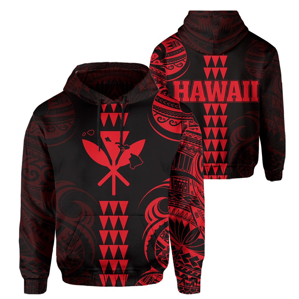 Kanaka Map Polynesian Kakau Hoodie Red Unisex Red - Polynesian Pride