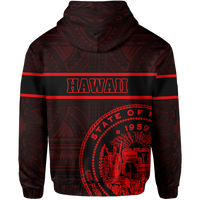 Polynesian Kakau Kanaka Seal of Hawaii Zip Hoodie Red - Polynesian Pride