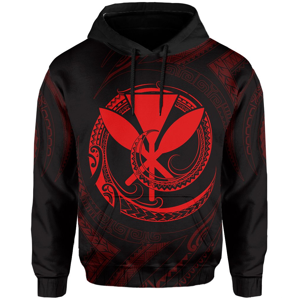 Polynesian Kanaka Shaka Map of Hawaii Hoodie Red - Polynesian Pride