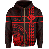Polynesian Kakau Kanaka Seal of Hawaii Zip Hoodie Red - Polynesian Pride