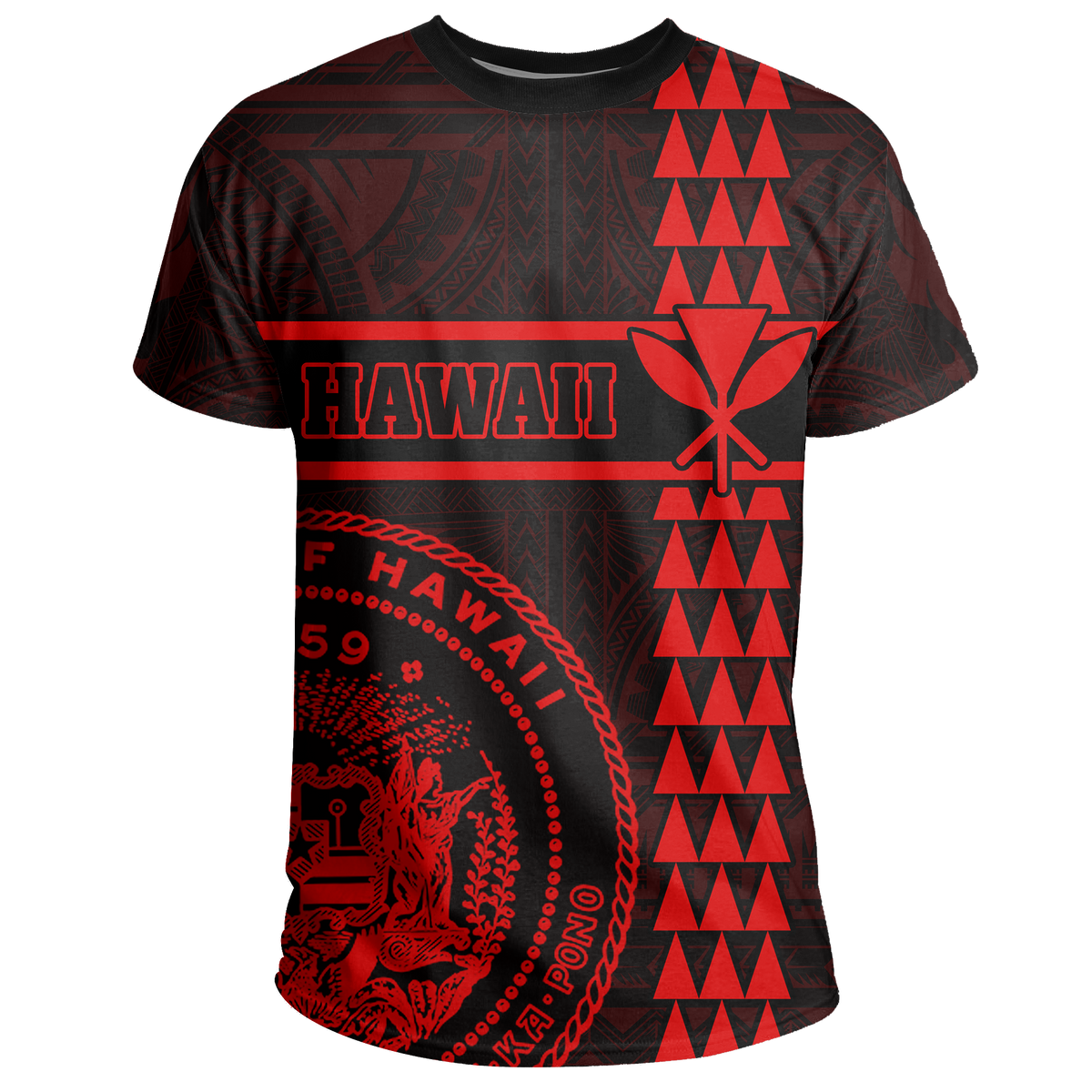 Hawaii Coat of Arms Kanaka Polynesian T Shirt Red - Polynesian Pride