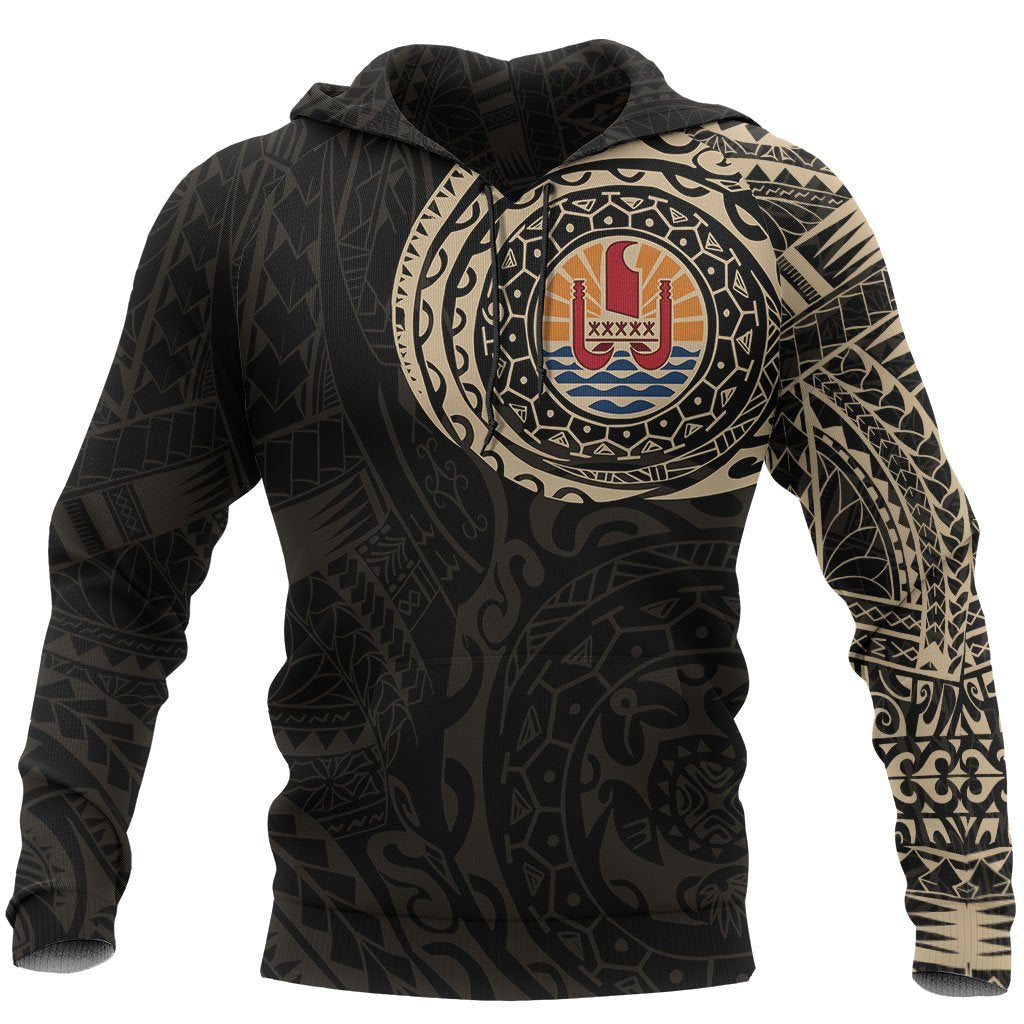 French Polynesia Hoodie French Polynesia Flag Polynesian Tattoo Unisex Black & GOLD - Polynesian Pride