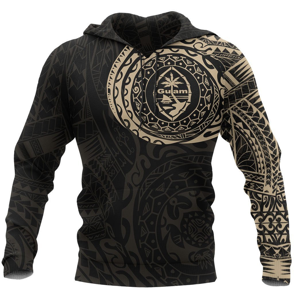 Guam Hoodie Guam Coat of Arms Polynesian Tattoo Unisex Black & GOLD - Polynesian Pride