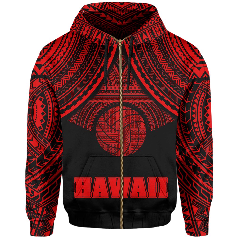 Polynesian Volleyball Hawaii Zip Hoodie Red - Polynesian Pride
