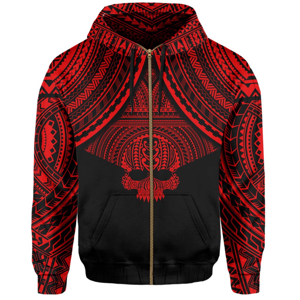 Polynesian Skull Hawaii Zip Hoodie Red Circle Style - Polynesian Pride
