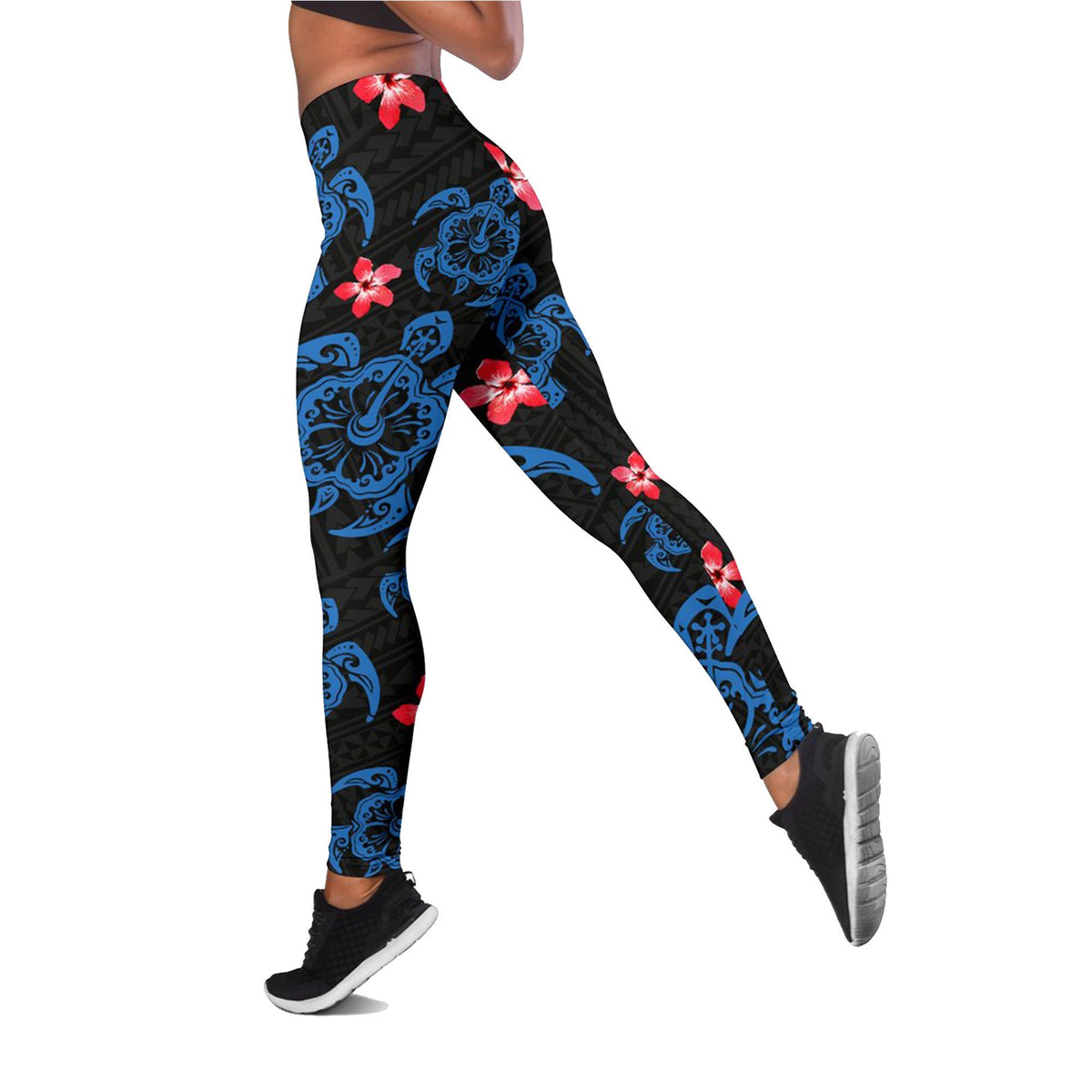 Hawaii Hibiscus Turtle Leggings (Blue) A6 - Polynesian Pride