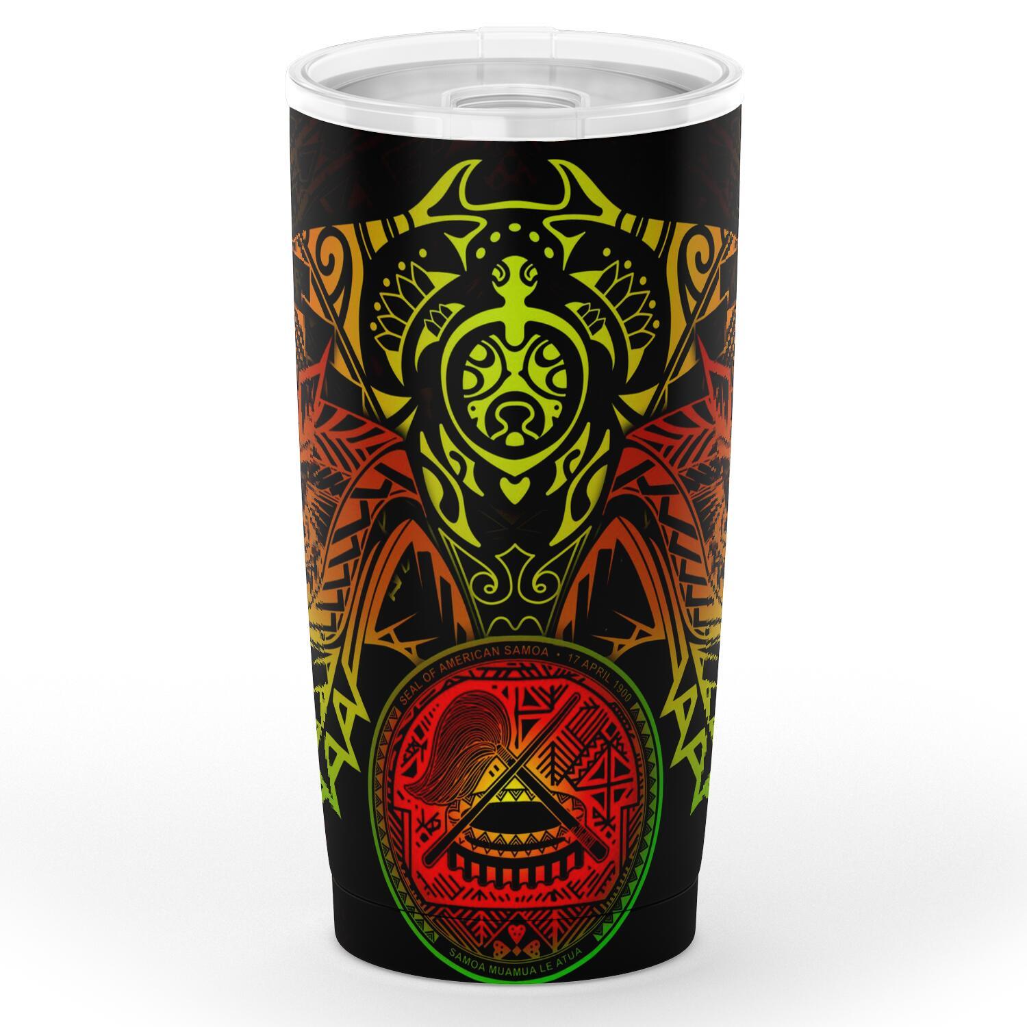 American Samoa Polynesian Tumbler - Reggae - Polynesian Turtle Manta Ray One Style Black - Polynesian Pride